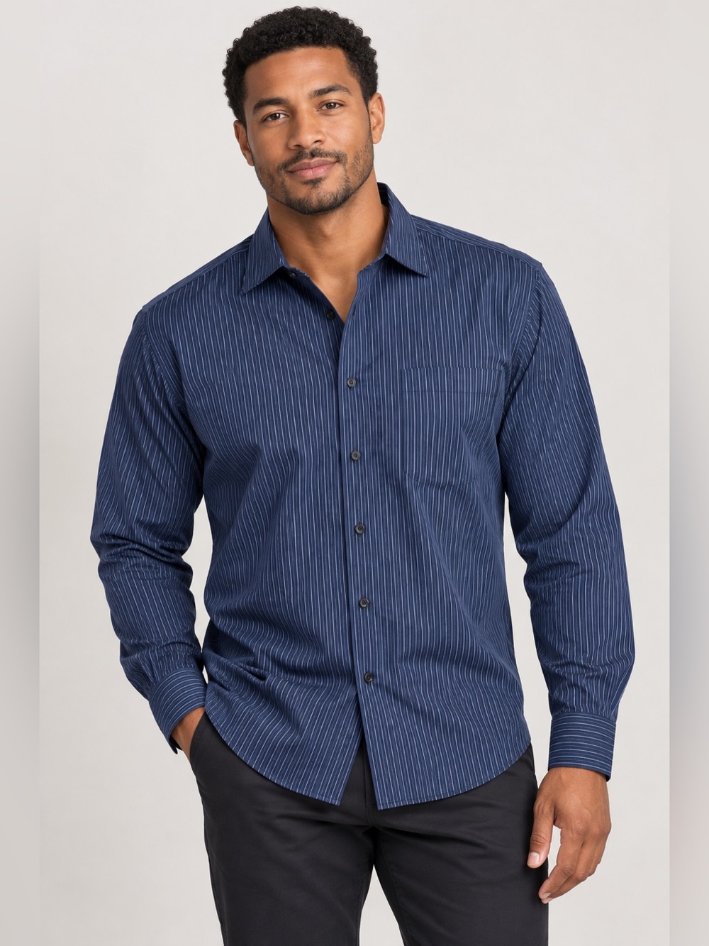 Pronto Uomo Navy Pinstripe Dress Shirt Size Large